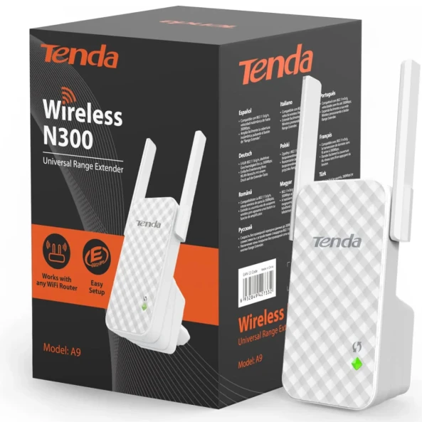 Tenda A9 N300 Universal Range Extender, Broadband/Wi-Fi Extender